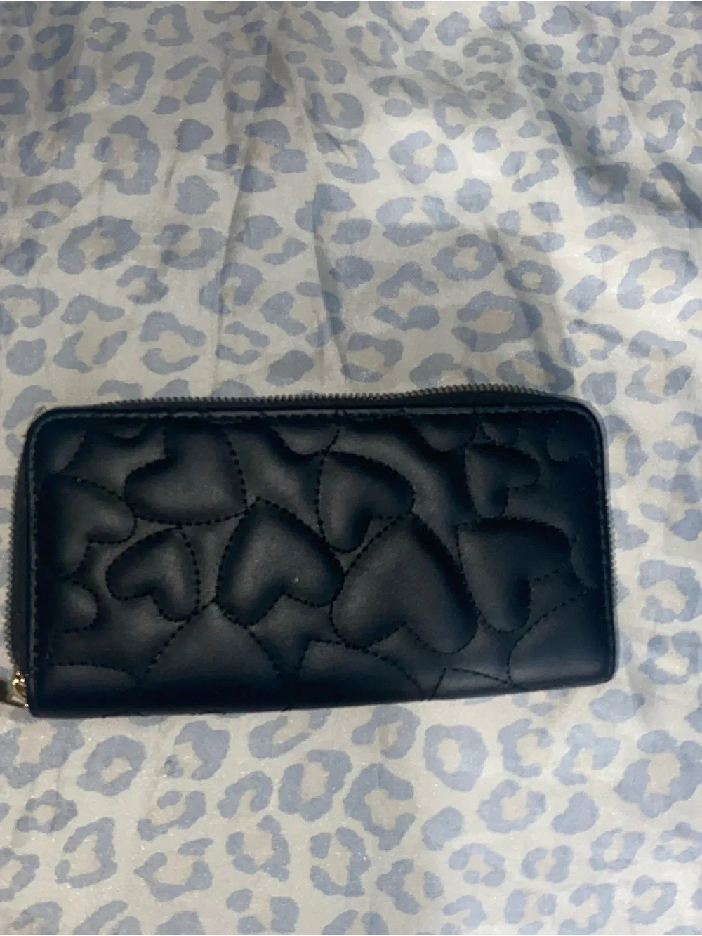 Black Quilted Heart Zip Wallet